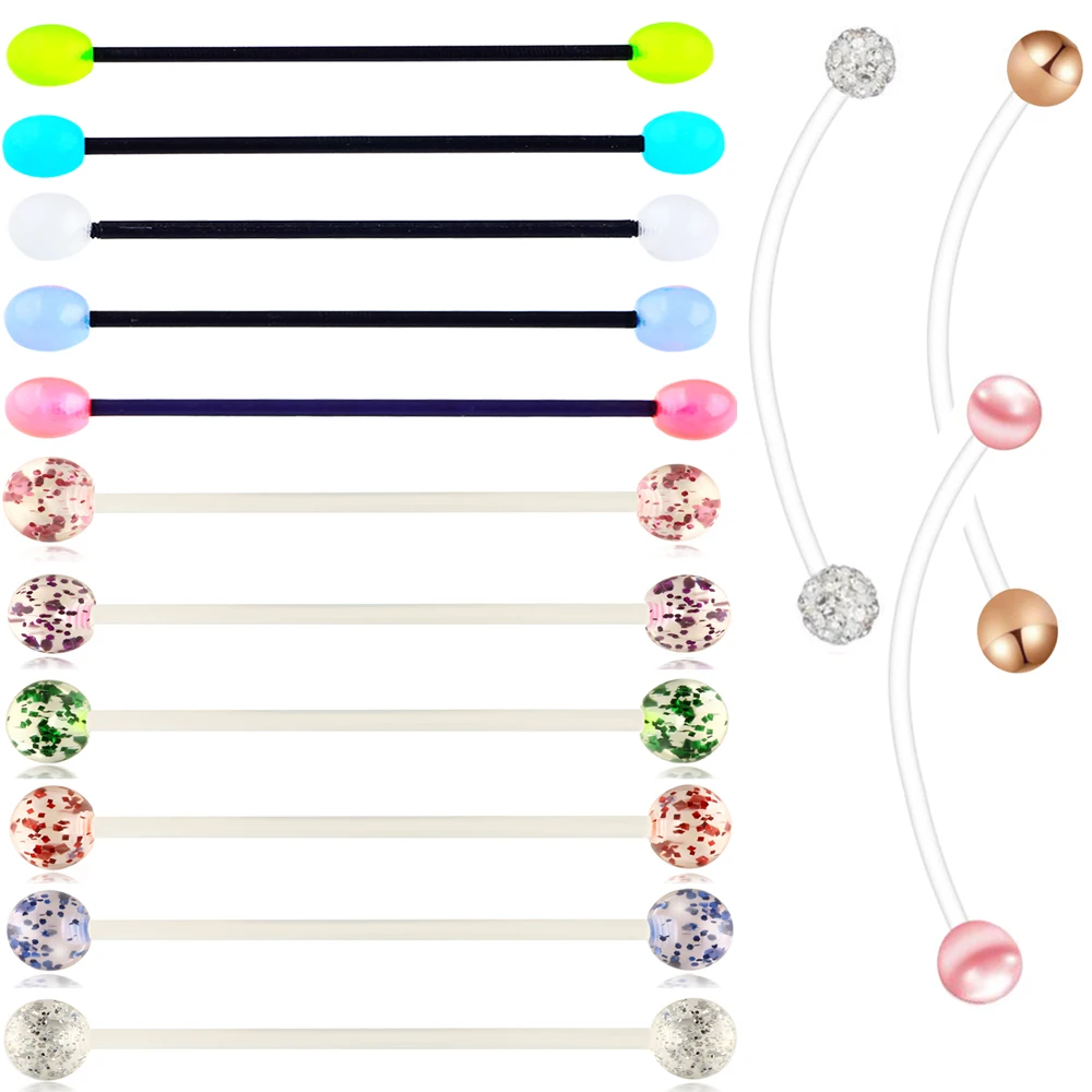 

140 шт., эластичные кольца для пирсинга живота, 14 г, 1-2 дюйма