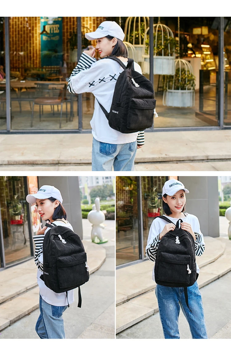 

Fashion Style Soft Fabric Backpack Female Corduroy Design School Backpack for Teenage Girls Striped Backpack Women Sac A Dos