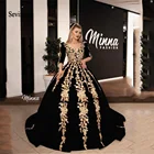 Элегантное мусульманское вечернее платье Sevintage с золотыми кружевами и аппликацией, вечернее платье с рукавом до локтя в арабском Дубае, официальное платье для торжества, 2020