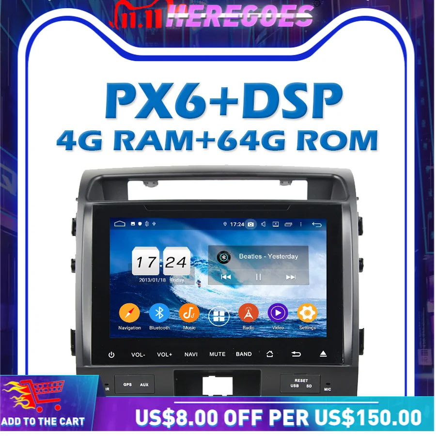 Автомобильный DVD плеер PX6 DSP Android 10 0 4 Гб + 64 Wifi Bluetooth 5 радио GPS для Toyota land cruiser 200 2008 2009