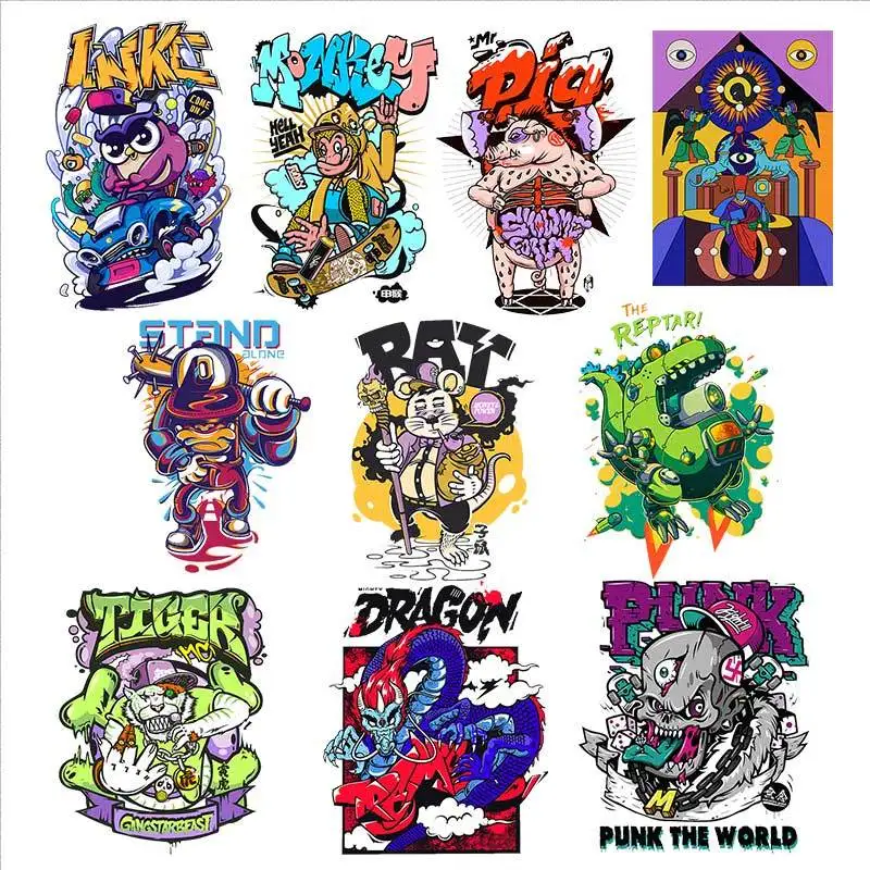 

Hip-hop style T-shirt hoodie heat transfer fashion animal hot sticker vinyl print skateboard dragon punk badge
