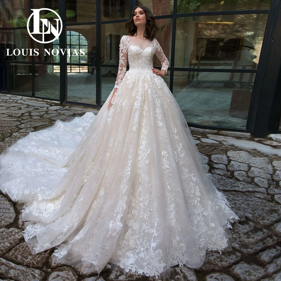 

LOUIS NOVIAS Ball Gown Wedding Dresses For Women 2023 Lace Princess Long Sleeve Beaded Appliques Wedding Gown Vestidos De Novia