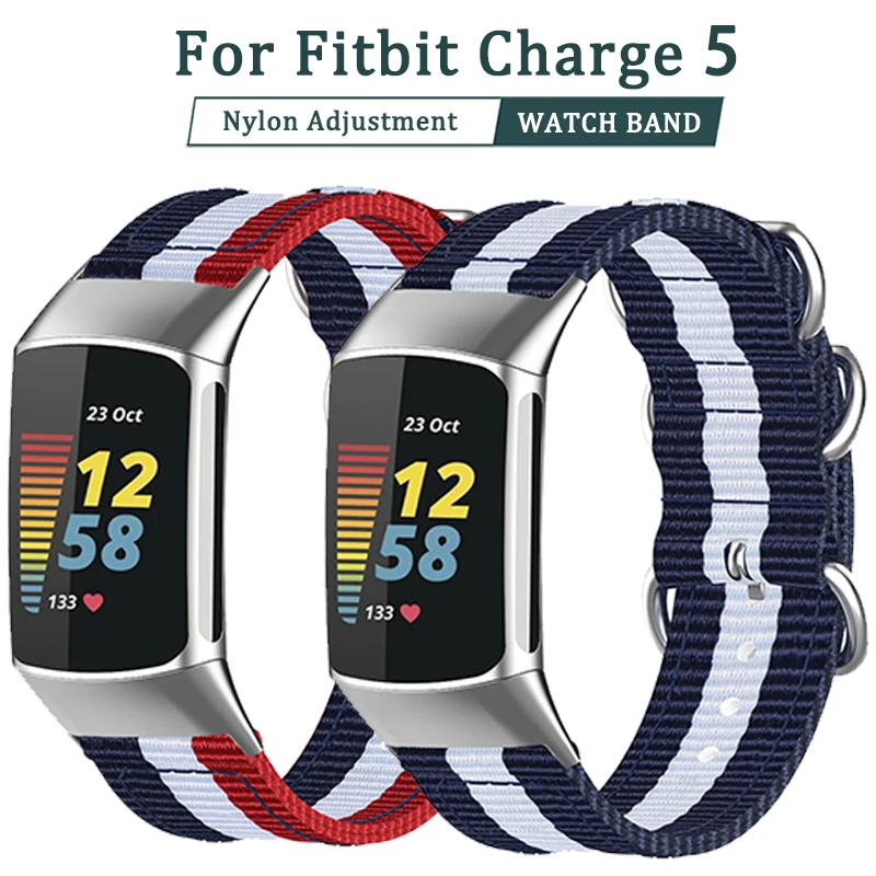 

Nylon Wrist Strap For Fitbit charge 5 Correa Canvas Replacement Watch Strap Wristband Smart Watch Band Accessories Metal buckle