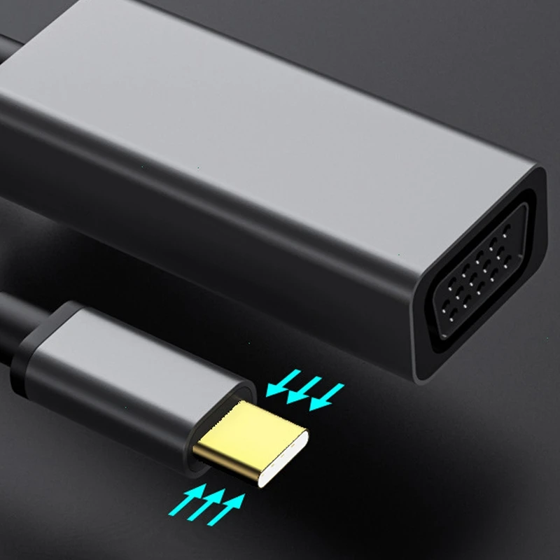 Type-C to VGA Adapter Aluminum 1080P HD USB C Converter Cable for Office PC Netbook Pro | Audio &amp Video Cables