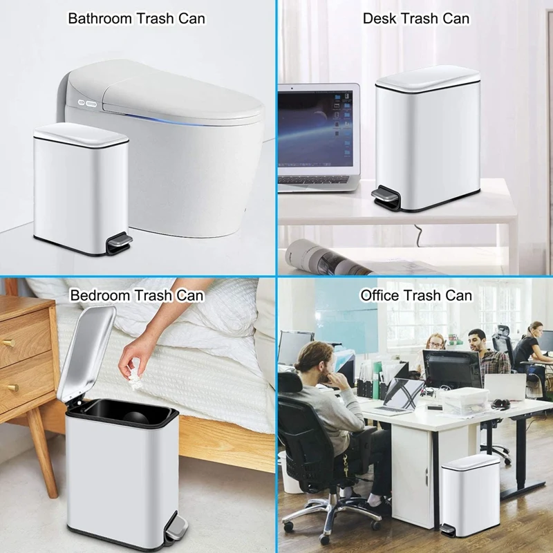 

Rectangular Trash Can with Lid Soft Close and Removable Inner Wastebasket, Small Trash Can for Bathroom Bedroom Offic