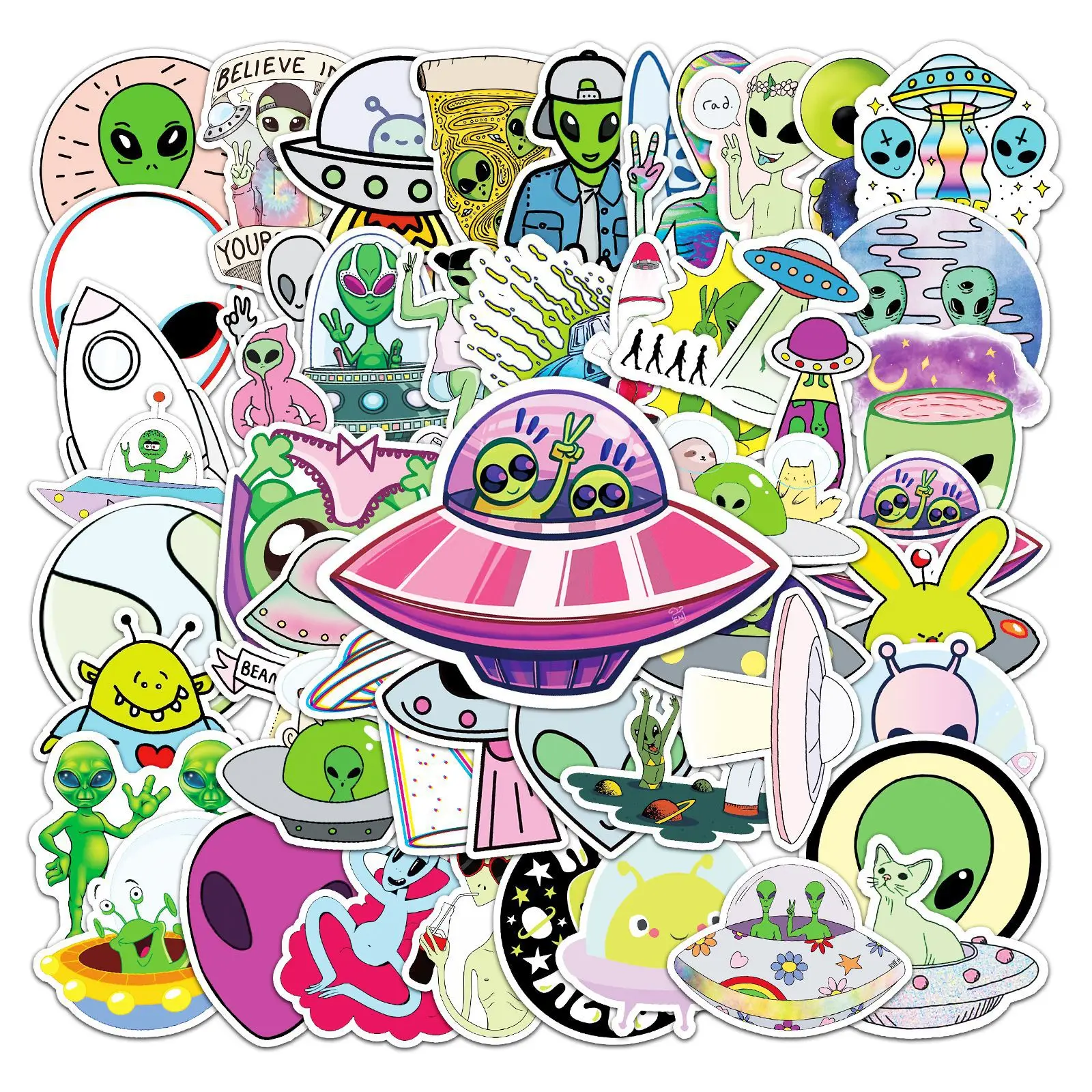 

10/30/50pcs Cartoon Alien Ufo Graffiti Waterproof Skateboard Travel Suitcase Phone Laptop Luggage Stickers Diy Kids Girl Toys