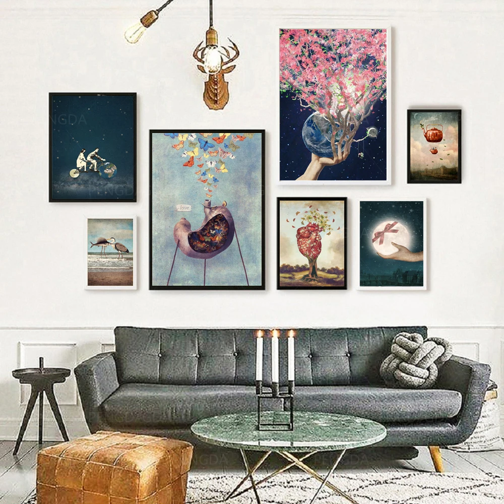 

Настенная картина «Луна и растение», настенные художественные плакаты, абстрактная Модульная картина «Куадрос» для украшения дома, гостиной, без рамки