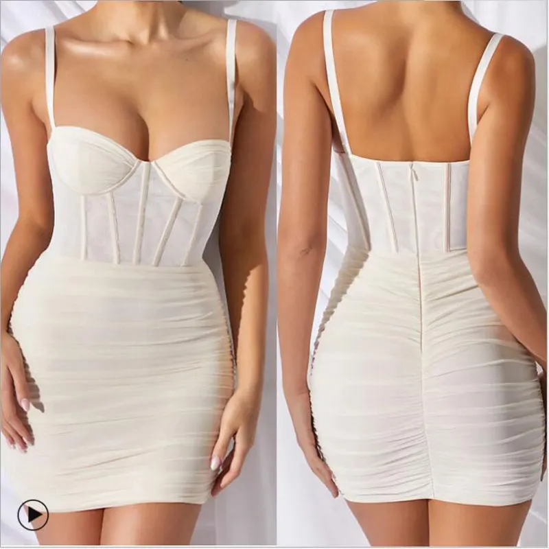 

Night Club Slimming Dress Padded Cup Short Mini Sheath Solid White Black Purple Blue Vacation Clothing Spaghetti Shoulder Straps