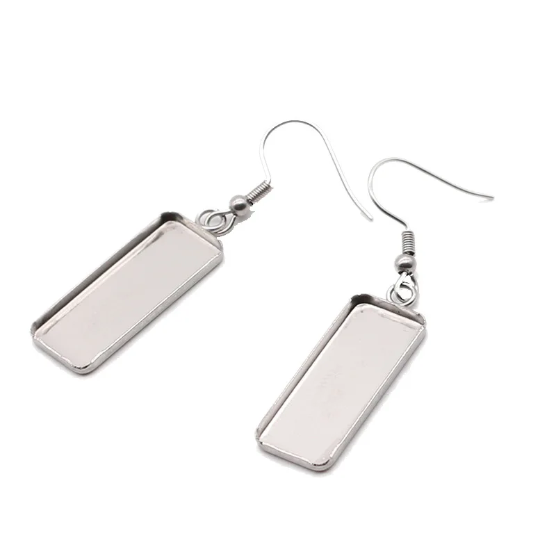 

10pcs 10x25mm Stainless Steel Rectangle Ear Wire Hook Earring Base Cabochon Cameo Blanks Setting For DIY Jewelry Making