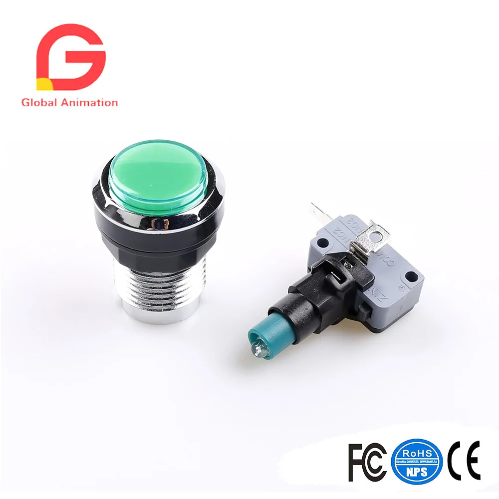 Хромированная аркадная Кнопка с подсветкой 6 шт./лот Светодиодная лампа 5 В и