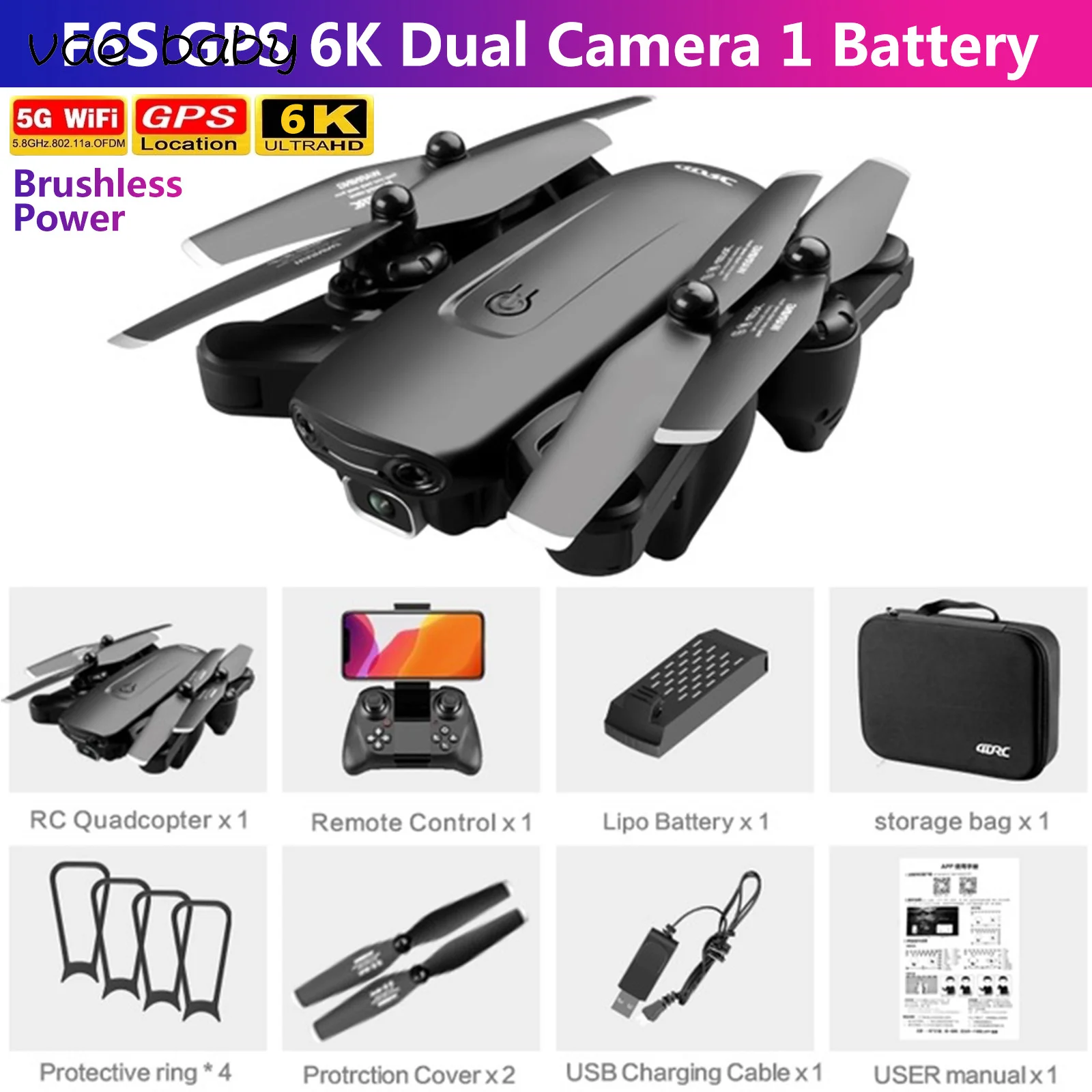

F6S Drone GPS 6K Dual Camera HD FPV Drones 5G WiFi Brushless Power Professional drone 6k profesional