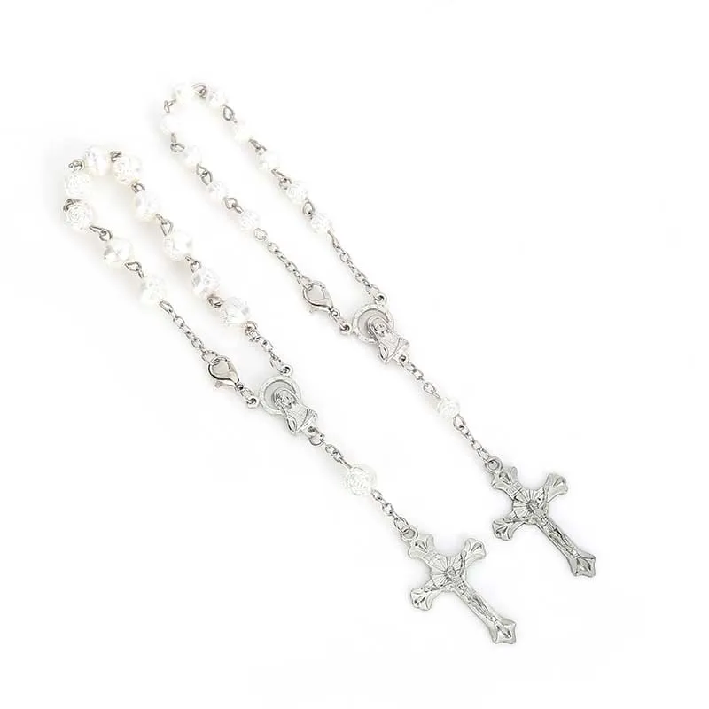 Миниатюрный католический четки браслет из белого жемчуга 8 мм с бусинами для