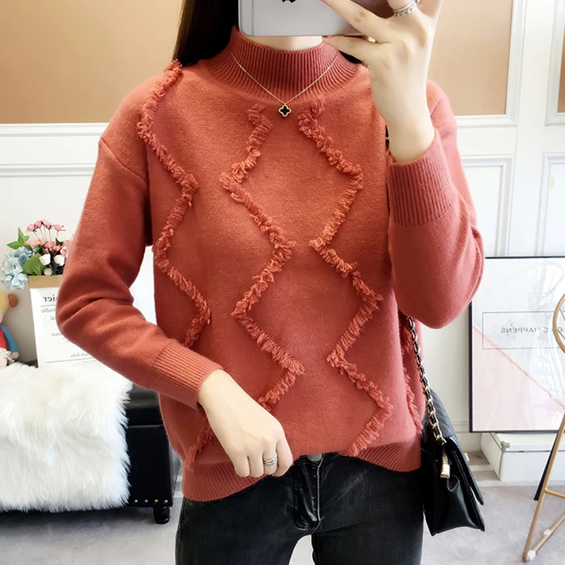 2020 Autumn Winter Women Knitted Half-Turtleneck Sweater Ladies Casual Soft Solid Tassel Jumper Pullovers Pull Femme | Женская одежда