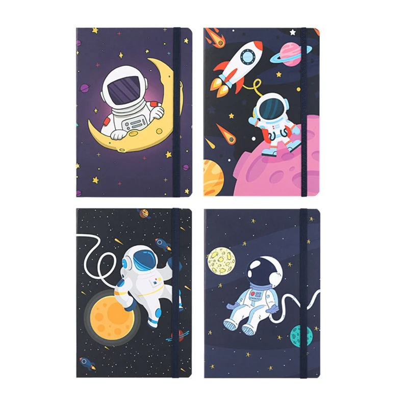 

4 PCS Notebooks A6 Space Astronaut Cover Lined Paper Note Books 96 Sheets (192 Pages) for Work Office School Home