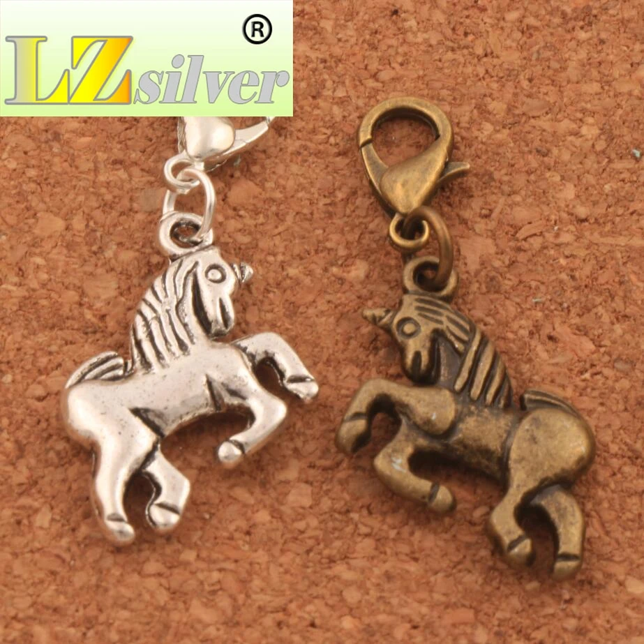 Jumping Unicorn Clasp European Lobster Trigger Clip On Charm Beads 20x36.5mm 80PCS Zinc Alloy Bronze C094