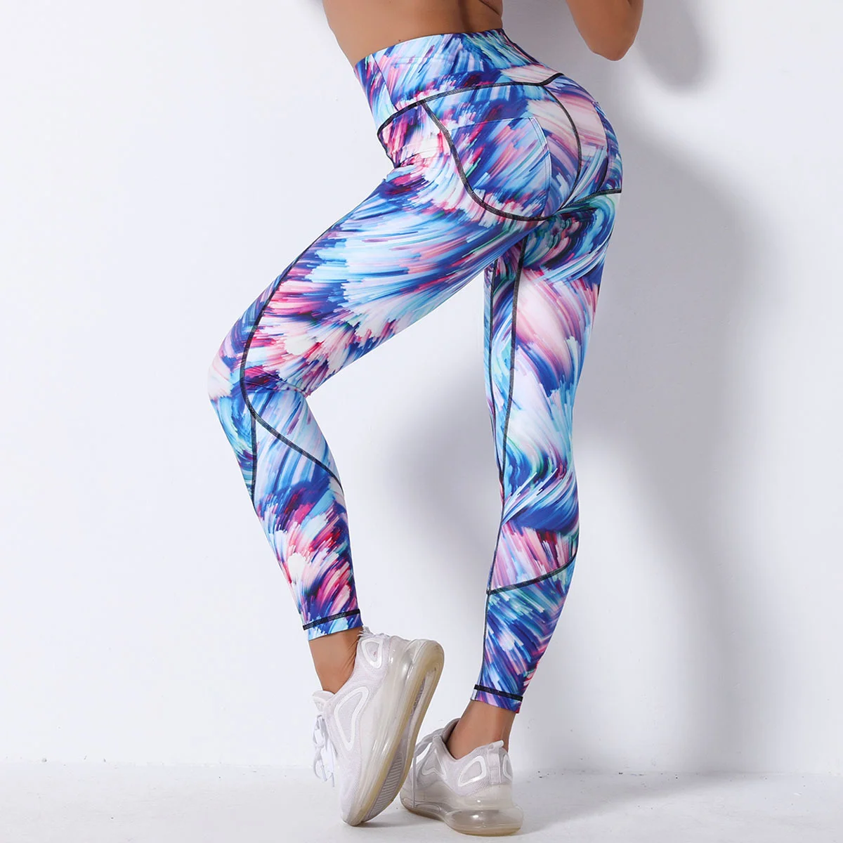 

ankle length multi color printed push up high waist yoga pants tights gym women leggings