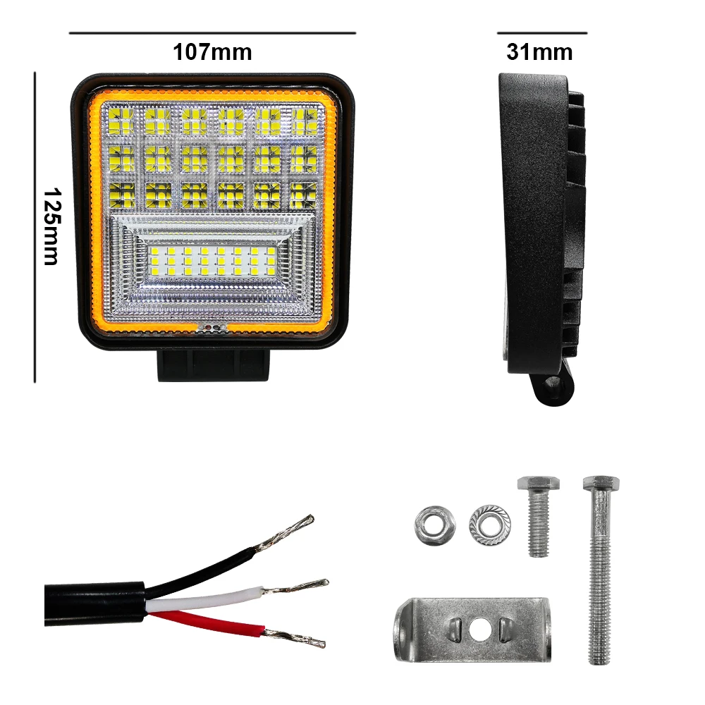 

Square Double Color Work Light For Truck Offroad 4X4 Suv Atv Imported Lamp Beams Combo 12v 126w Spot