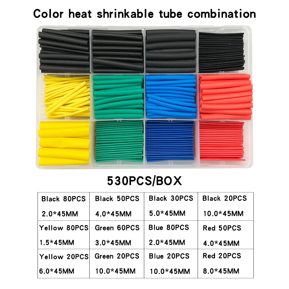 

Heat-Shrinkable Sheath 530 - 780PCS /Box Wire Cable Insulation Sleeving , Car Electrical Heat Shrink Wrapping Kit
