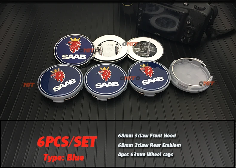 

Car Accessorie 6PCS/SET Wheel Center Cap Rim Hub Cap BLUE Emblem Auto Styling front rear 68MM For 9-3 9-5 93 95 BJ S 60mm