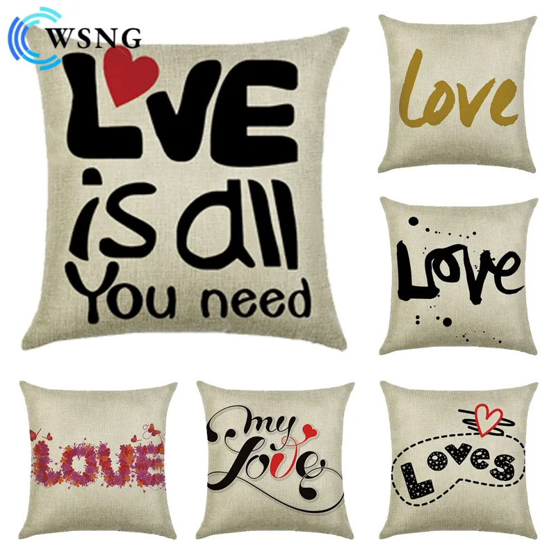 

Love Letter Series Linen Cotton Pillowcase Household Sofa Decorative Cushion Cover 45*45cm