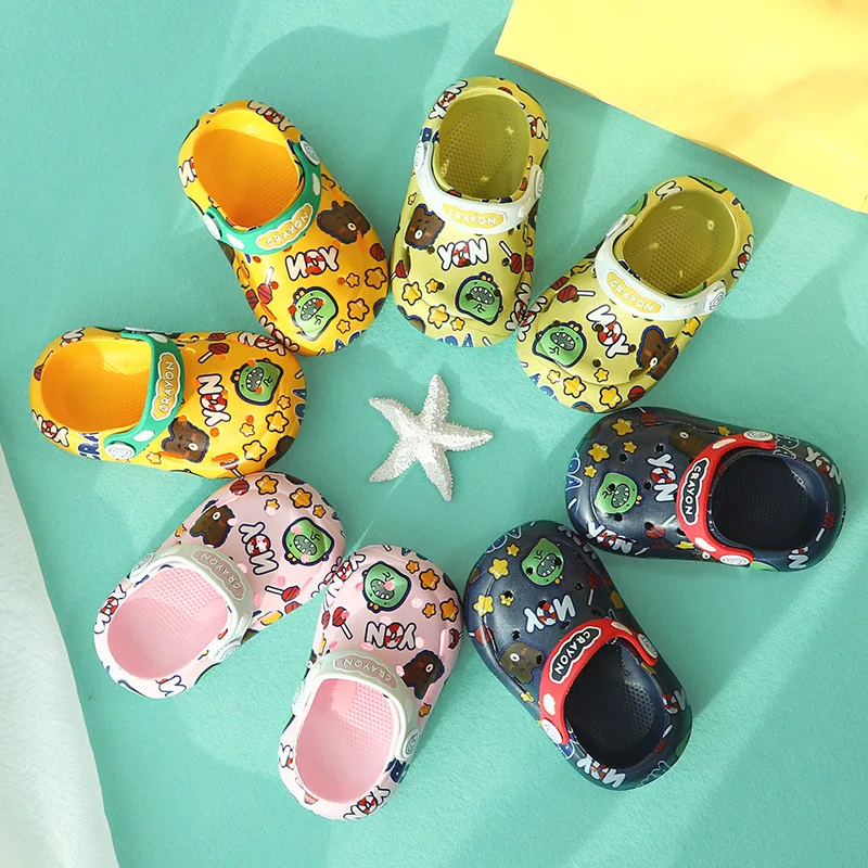 

Girls Boys Children's Print Hole Shoes Summer Soft-soled Children's Sandals Infants and Toddlers Baotou EVA Beach Garden Shoes
