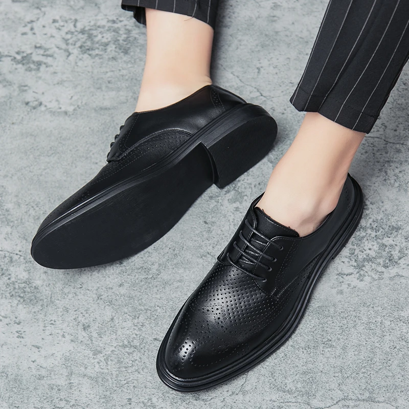 

Fashion Business Dress Men Shoes black Classic Leather Men's Suits Shoes outdoor Fashion Lace-up Dress Men Oxfords shoes