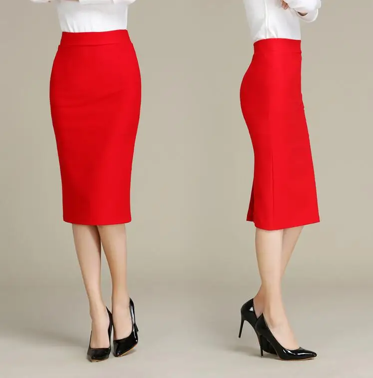 Размера плюс черный красный бордовый юбка Женская Офисная Рабочая одежда для