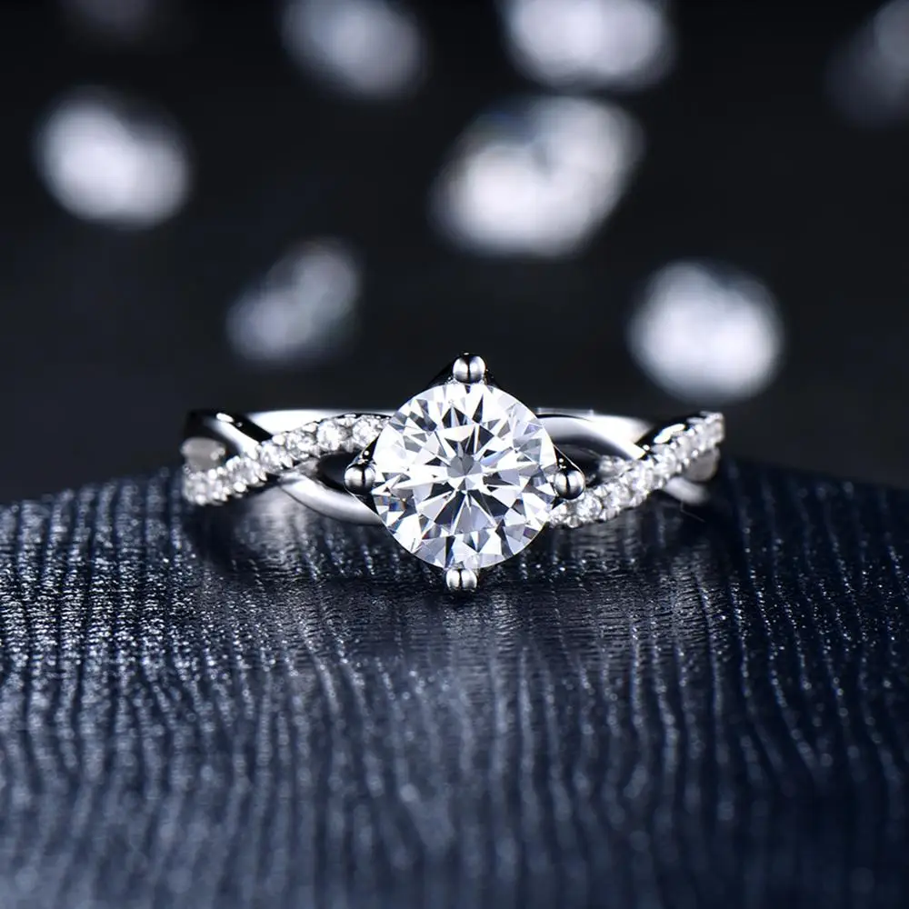 

LASAMERO Valentines Gifts 1.00CT Round Cut 6.5MM DEF Moissanites Anniversary Ring Solid 14K Gold Half Eternity Cross Band Ring