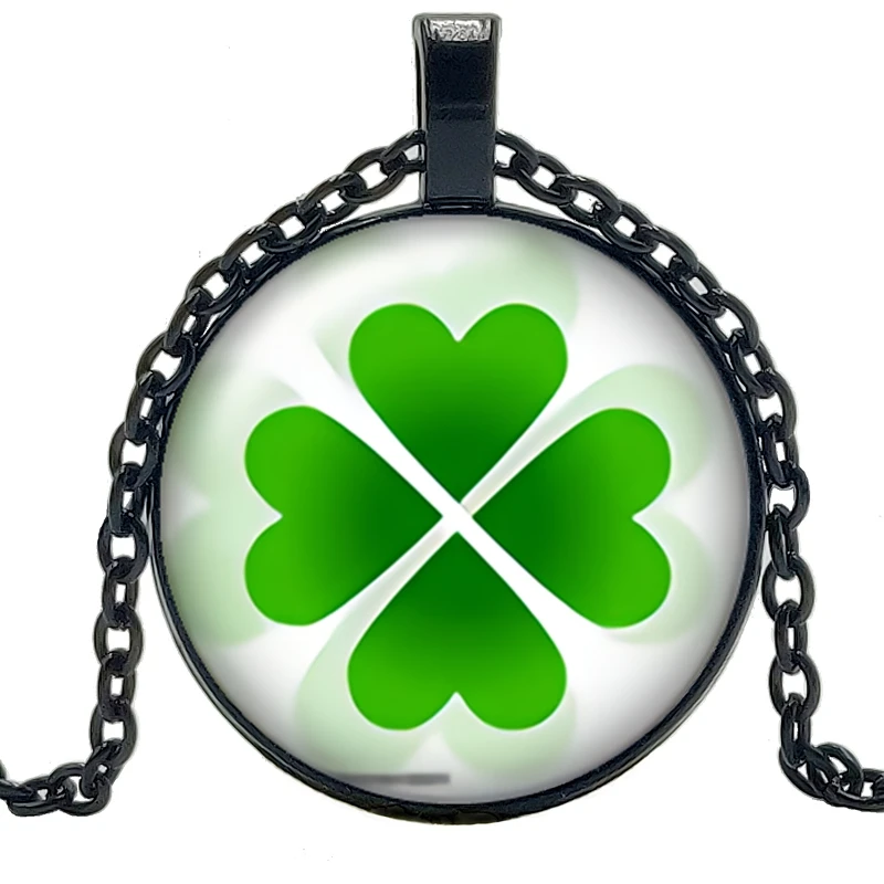 2019 Handmade Flower Type Four-leaf Clover Necklace Glass Convex Round 25mm Pendant Fashion Sweater Chain Jewelry | Украшения и