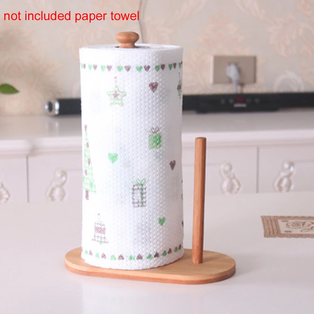 

Natural Bamboo Roll Paper Holder Dispenser Counter Tissue Towel Storage Stand