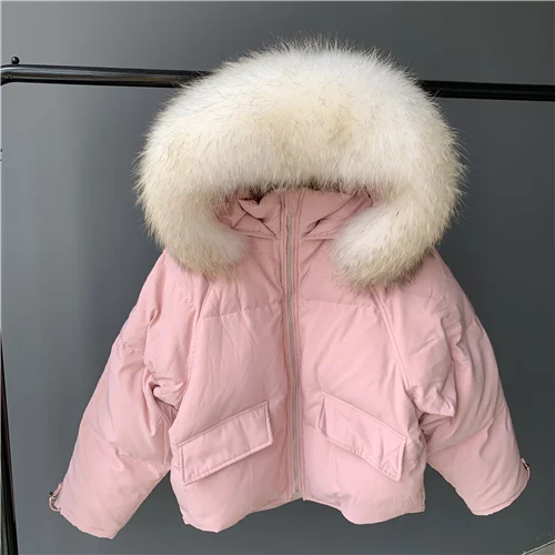 Pink raccoon fur 2 MAOMAOFUR женский пуховик на утином пуху, зима, Модная стильная Толстая парка с воротником из натурального меха, теплая верхняя одежда на белом утином пуху - Цвет: Pink raccoon fur 2