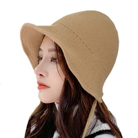 autumn and winter womens knitted fisherman hat outdoor warm solid wool fashionable wool basin hat foldable