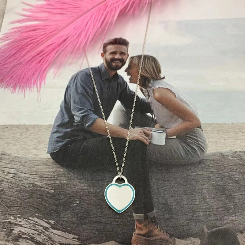 Ожерелье из стерлингового серебра S925 пробы зеленая эмаль в форме сердца 1:1