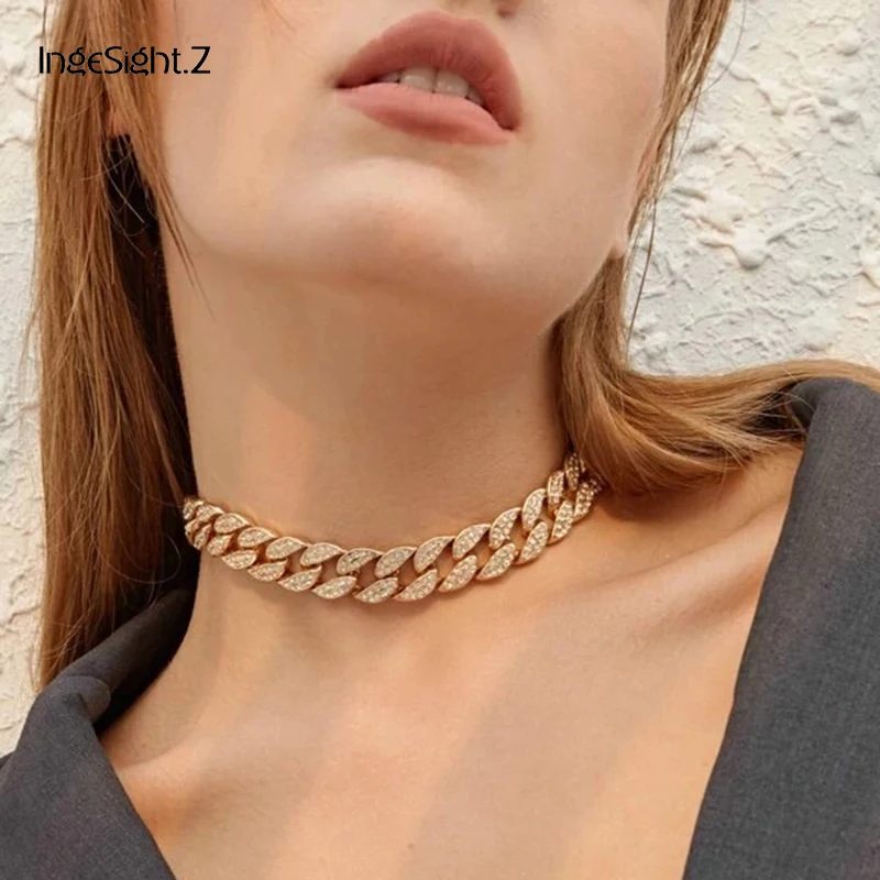 IngeSight.Z роскошное блестящее ожерелье чокер ошейник панк Толстая панцирная