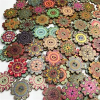 250pcs 2025mm retro flower buttons diy random wooden buttons sewing scrapbooking accessories 2 holes decorative button