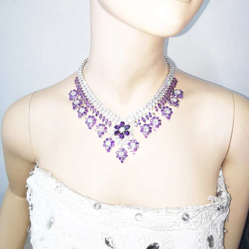 2020 Новый Модный Роскошный Ретро романтичный фиолетовый цветок циркон ожерелье