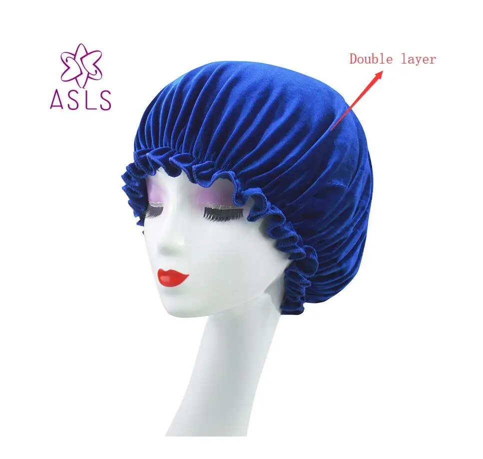 Новинка Женская двухслойная шляпа для сна бархатная с атласной подкладкой |