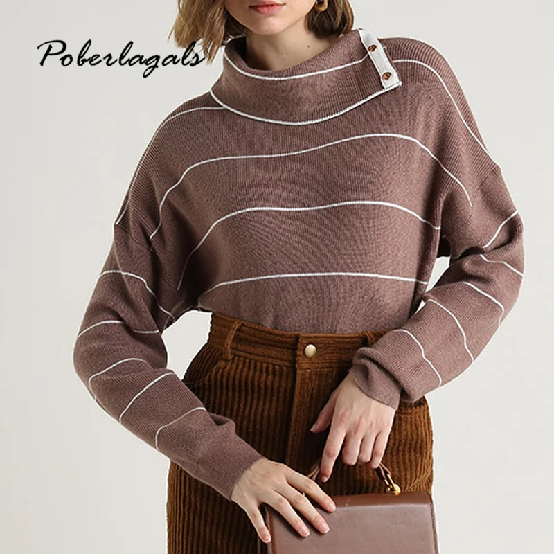 Осенние женские зимние свитера пуловеры 2019 с большим отворотом Корейская