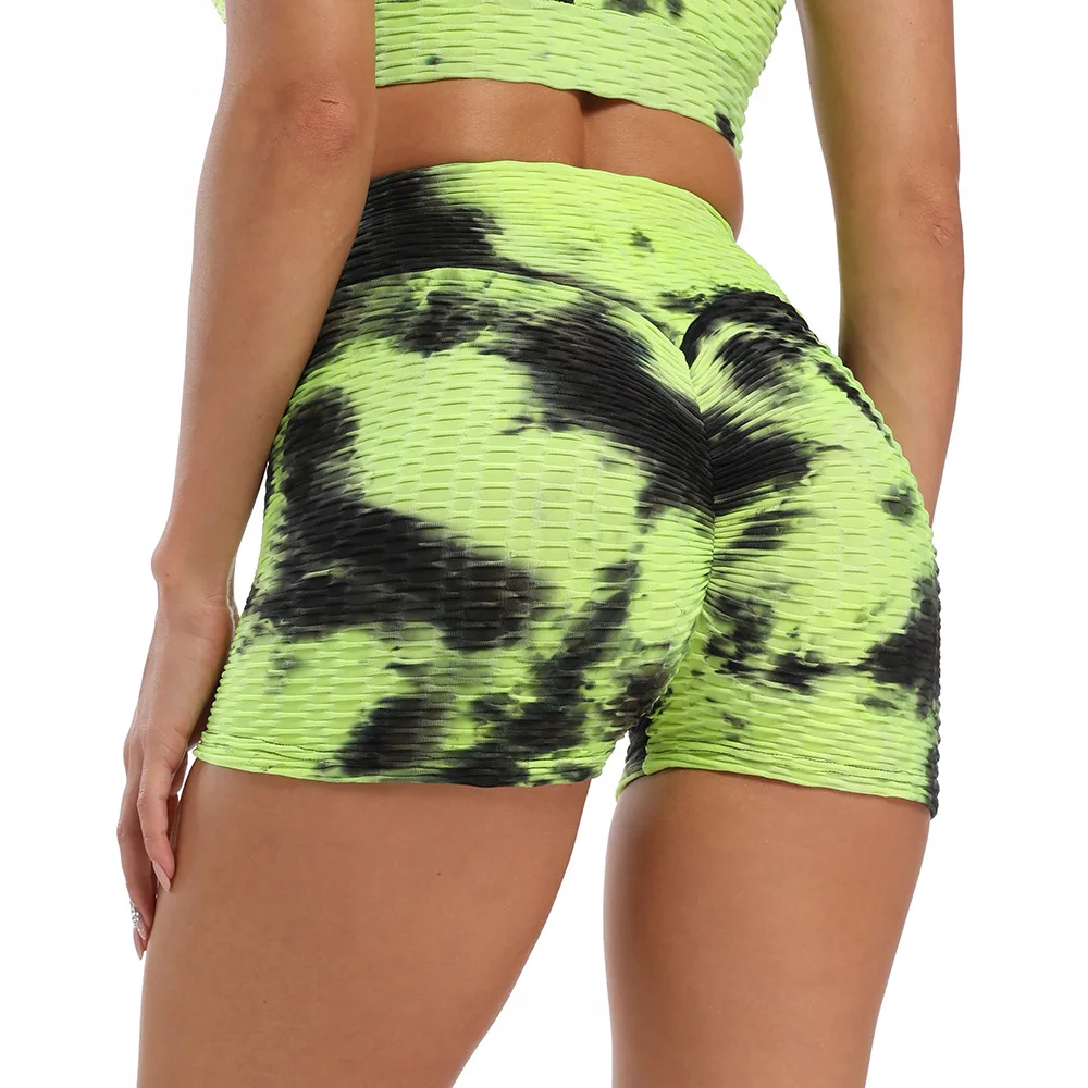 

Seamless Yoga Shorts Sport Fitness High Waist Hip-lifting Slim Fit Workout Gym Exercise Jacquard Tie-Dye Bubble Shorts for Woman
