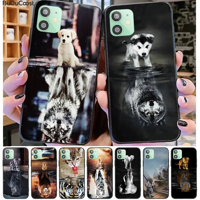 

Cat Dog Elephant Lion Reflection Phone Case For Iphone 11 Pro11 Pro Max X XS XR XS MAX 8plus 7 6splus 5s Se 7plus Case