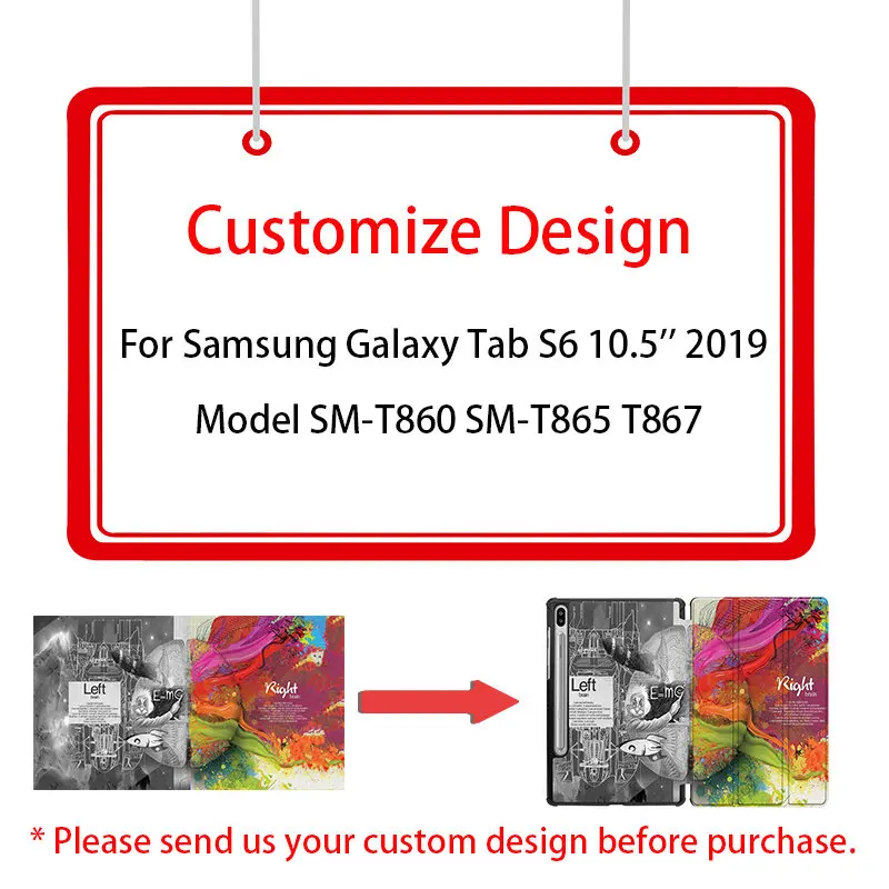 Custom Design Чехол MTT для samsung Galaxy Tab S6, 10,5 дюймов, SM-T860, T865, T867, из искусственной кожи, Магнитная подставка, умный чехол, чехол, Авто Режим сна/пробуждения - Цвет: Custom Design