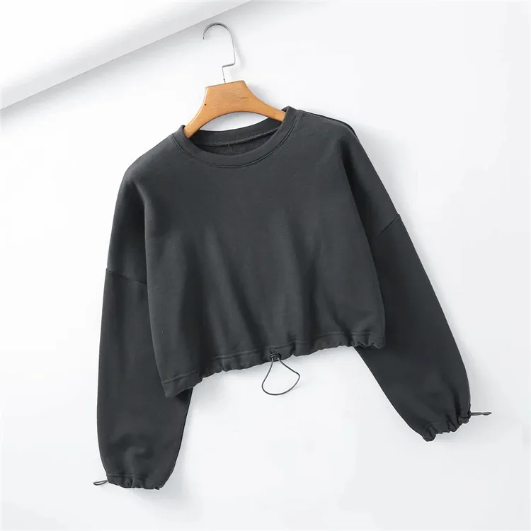 

Short Hoodies Women Drawstring Hoodie Ladies Solid Color Sweatshirt Women Spring Autumn Long Sleeve Pullover Tops Sweatshirts