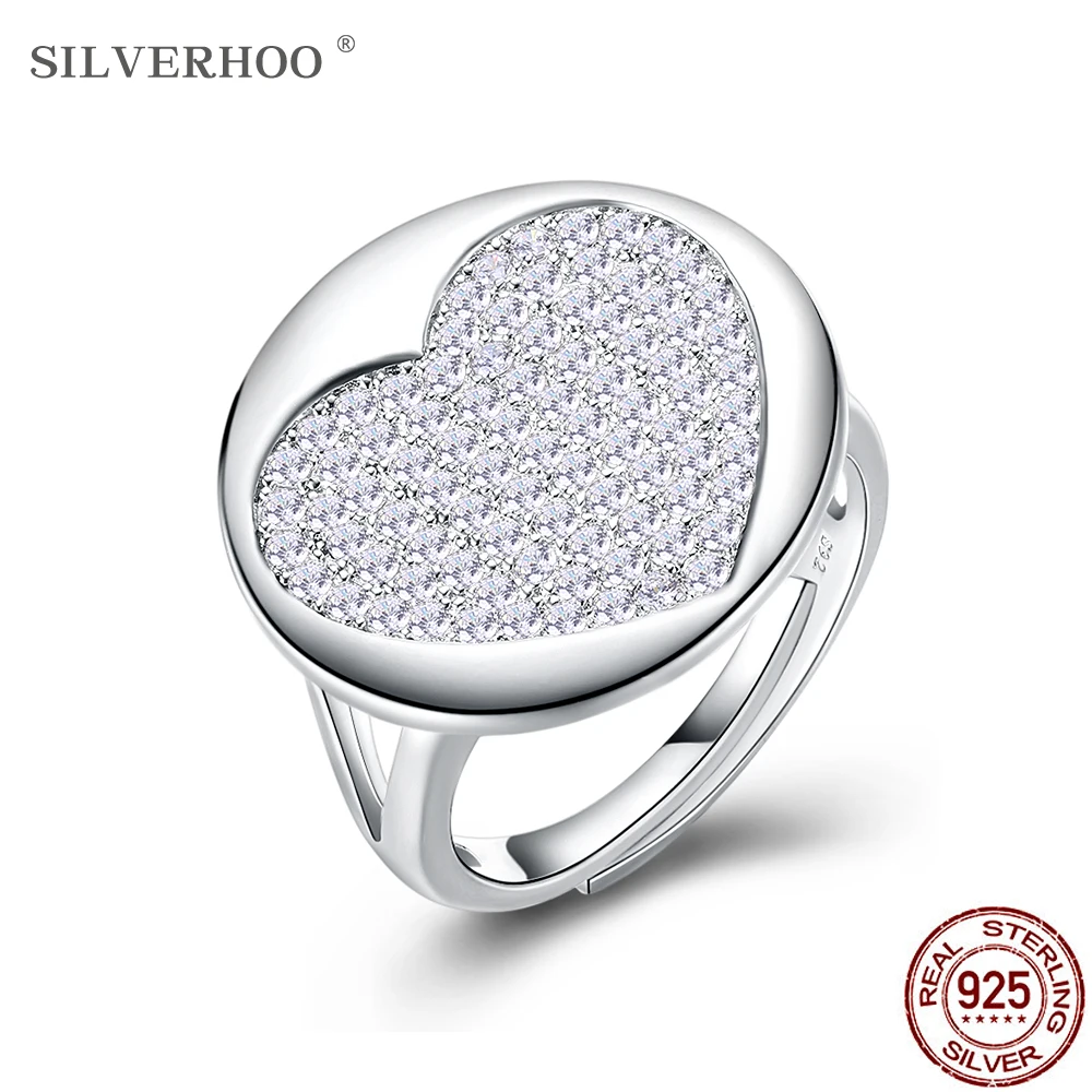 

SILVERHOO, кольца из стерлингового серебра 925 пробы для женщин, минималистичное обручальное кольцо с большим сердцем и кубическим цирконием, обр...