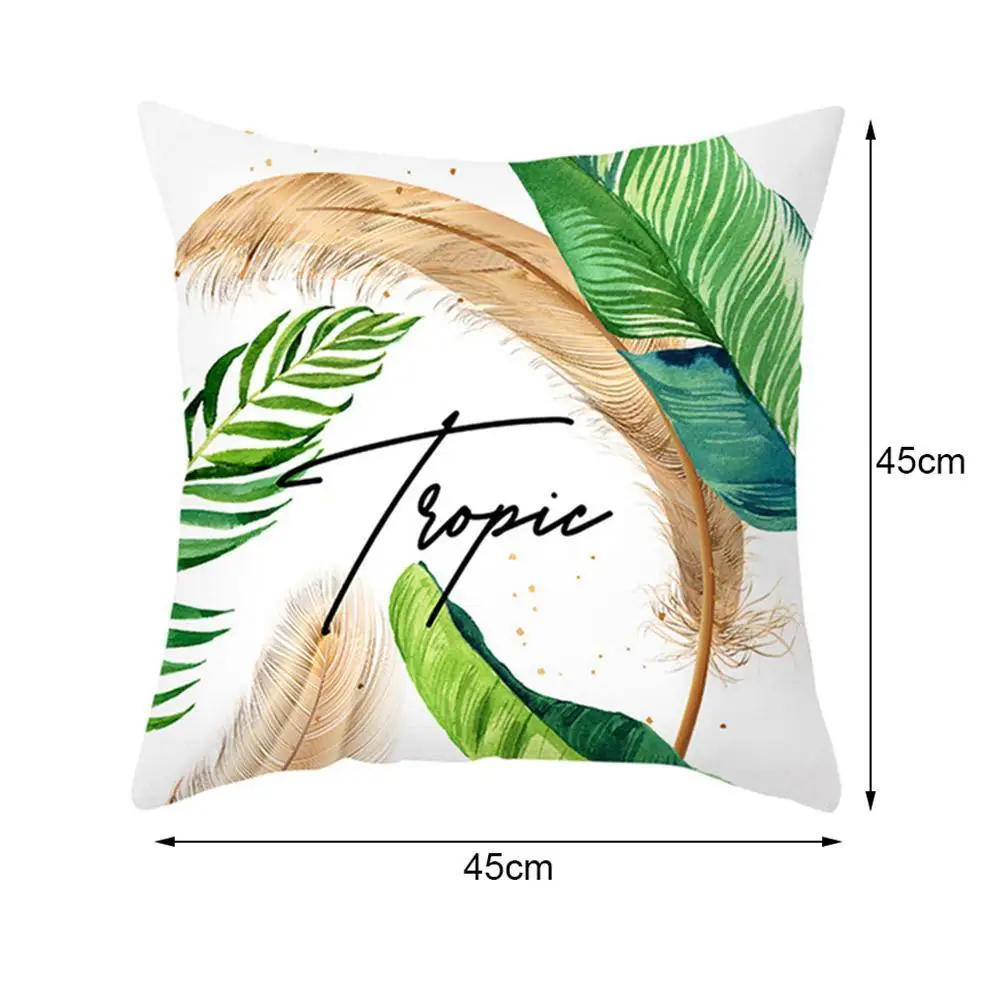 

Tropical Plants Cushion Cover Polyester Green Leaves Decorative Pillowcase Tropical Plant Throw Pillow Case Sofa Cushion Cover