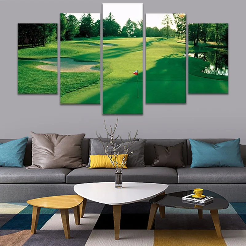 

Modern Poster Home Decor Wall Art Pictures For Living Room 5 Pieces Golf Course Green Land Painting Canvas Print No Framed