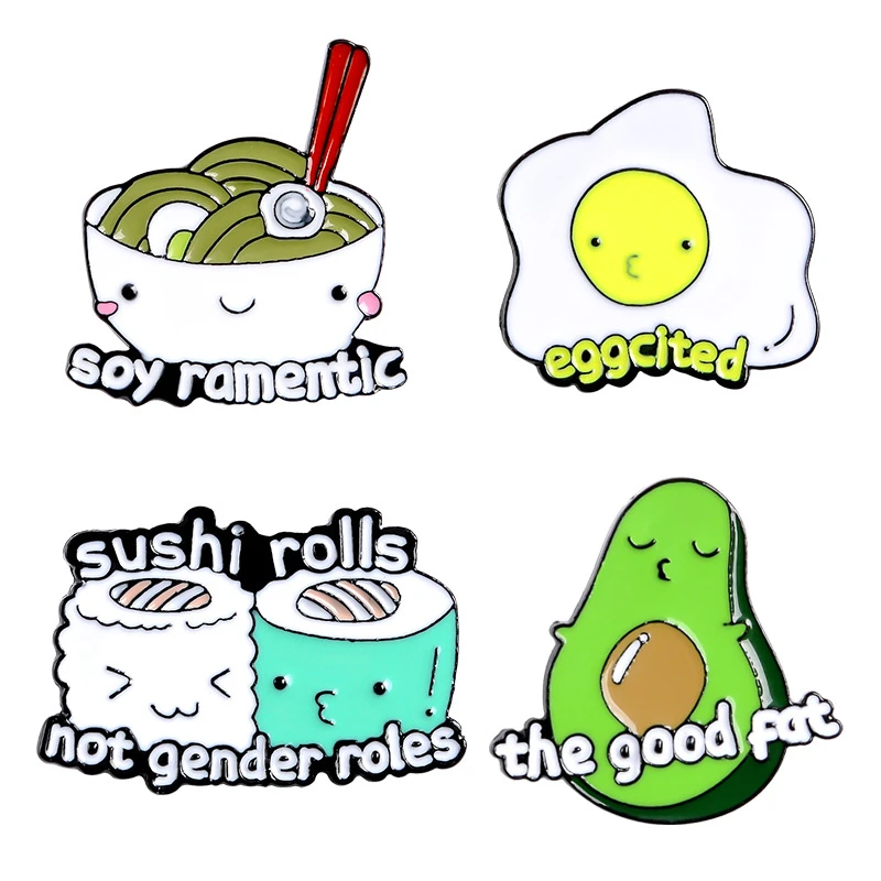 

Egg Brooch Creative Cartoon Cute Avocado Sushi Roll Poached Egg Noodle Brooches Lapel Pin Shirt Bag Badge Jewelry Gift