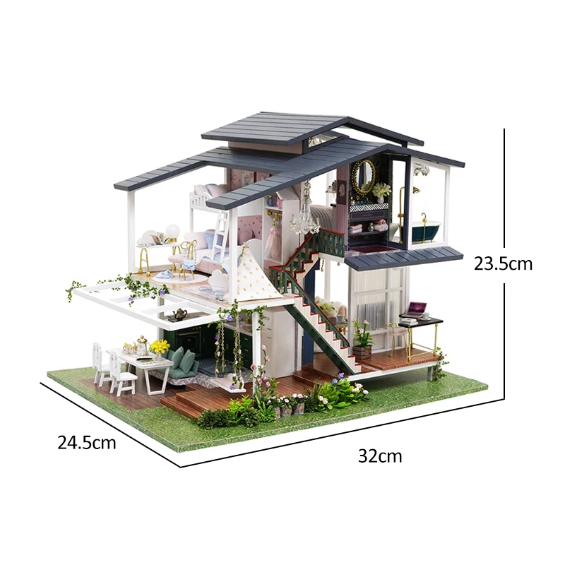 

Big Doll House Furniture Miniature Building Kits Diy Dollhouse Kit Roombox Villa Garden Wood Houses Toy For Children Adult Gifts