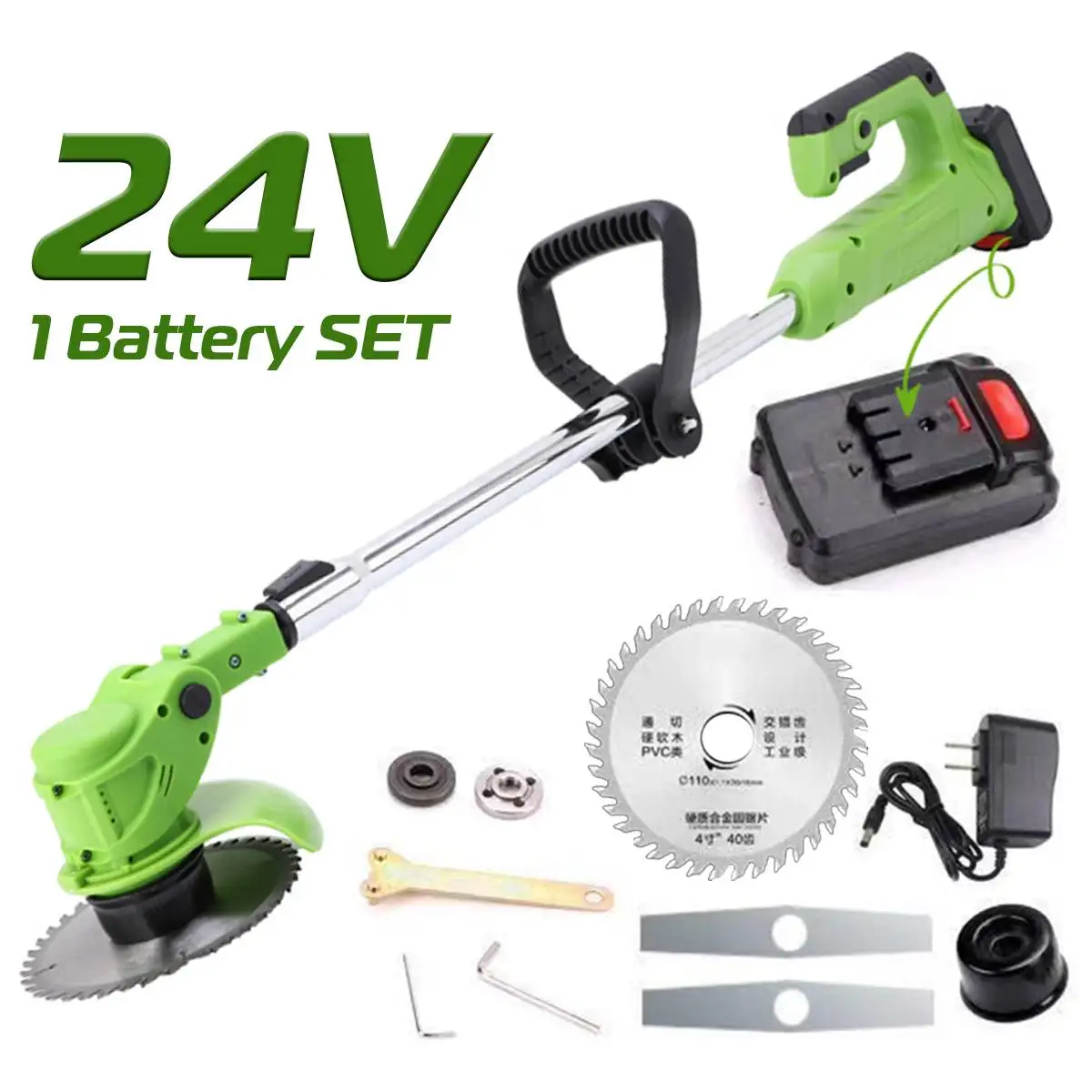 

Rechargeable 24V Cordless Electric Lawn Mower Grass Trimmer with 3000mAh Li-ion Battery EU Plug Auto Release String Cutter