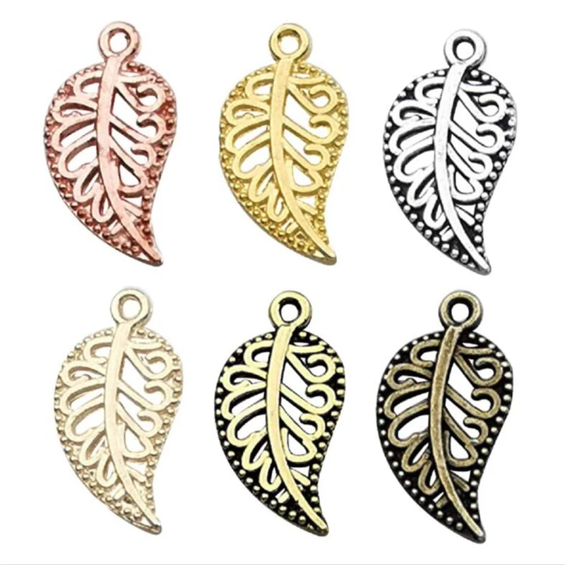 

50pcs10x18mm leavs Pendants charms Filigree Hollow Leaf Metal Pendants for DIY Bracelet Necklace Making Jewelry Findings