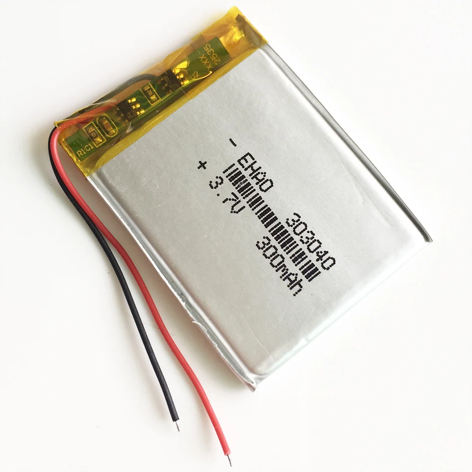 Литий-полимерная аккумуляторная батарея 303040 3,7 в 300 мАч для MP3 GPS Bluetooth гарнитуры, камеры, рекордера Литий-полимерная аккумуляторная батарея 303040 3,7 в 300 мАч для MP3 GPS Bluetooth гарнитуры, камеры, рекордера